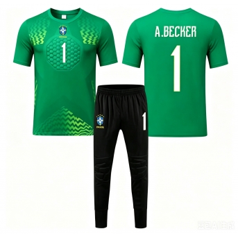 Billige Fotballdrakt Brasil Alisson Becker #1 Keeper Replika Bortedraktsett Barn VM 2026 Kortermet (med bukser)